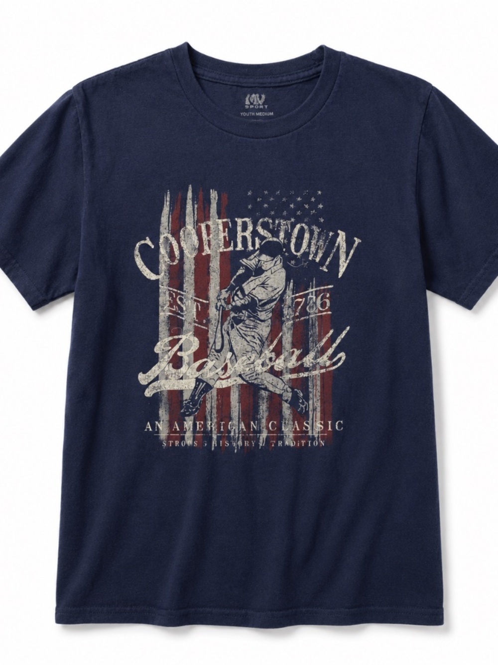 Youth Navy Cooperstown Baseball Graphic Tee Size M